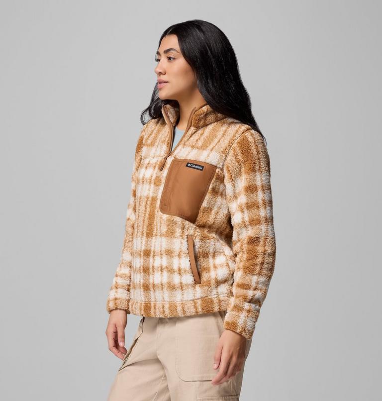Women's West Bend II Sherpa Half Zip Fleece, Color: Camel Brown Herringplaid, image 4
