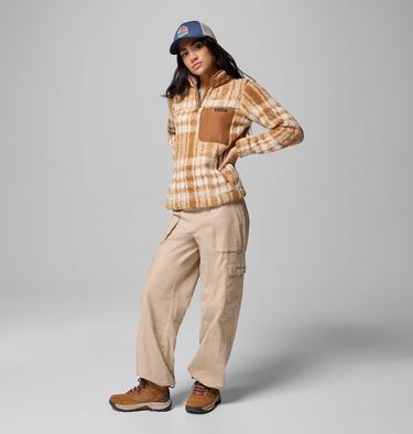 Women's West Bend II Sherpa Half Zip Fleece, Color: Camel Brown Herringplaid, image 4