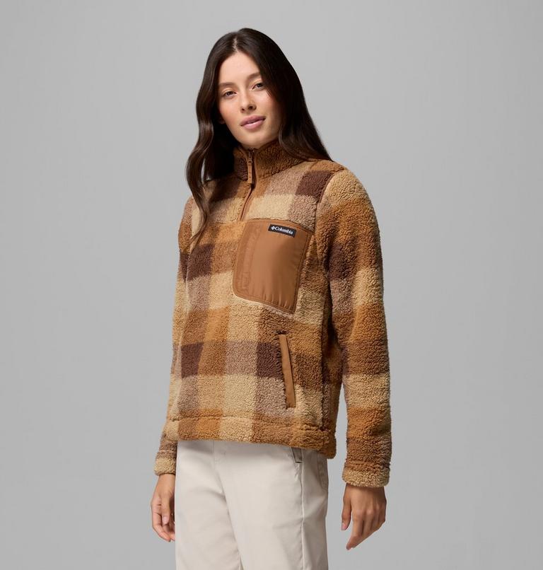 Women's West Bend II Sherpa Half Zip Fleece, Color: Camel Brown Multi Buffalo Check, image 4