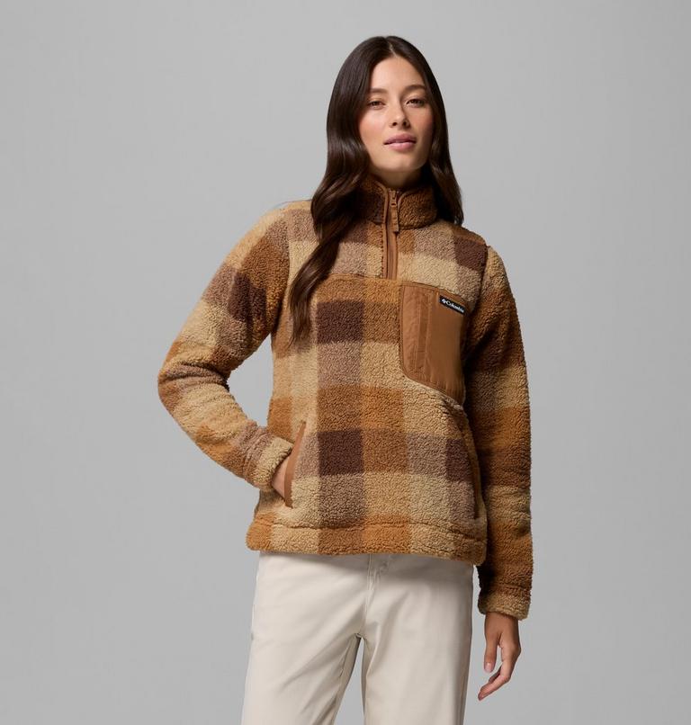 Women's West Bend II Sherpa Half Zip Fleece, Color: Camel Brown Multi Buffalo Check, image 1
