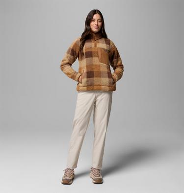 Women's West Bend II Sherpa Half Zip Fleece, Color: Camel Brown Multi Buffalo Check, image 2