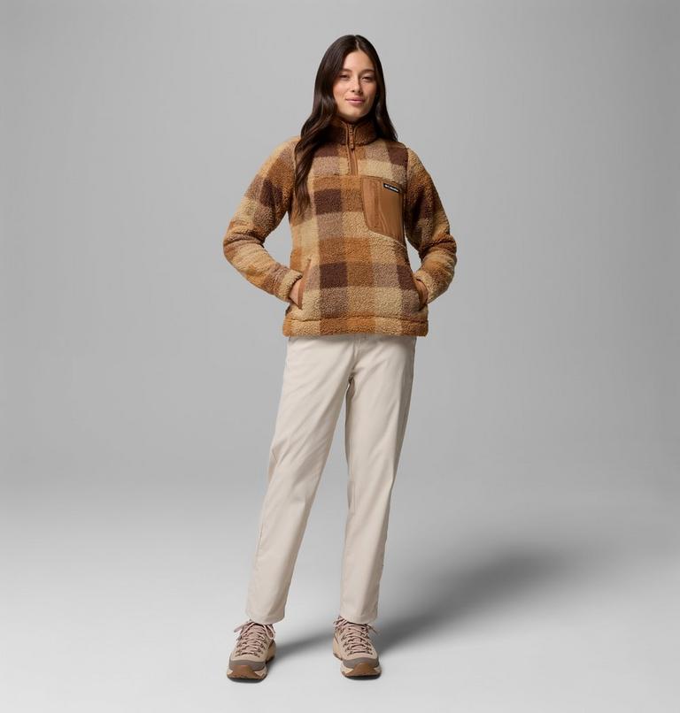Women's West Bend II Sherpa Half Zip Fleece, Color: Camel Brown Multi Buffalo Check, image 2