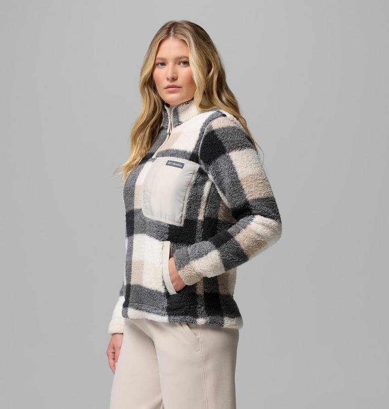 Women's West Bend II Sherpa Half Zip Fleece, Color: Dark Stone Multi Buffalo Check, image 4