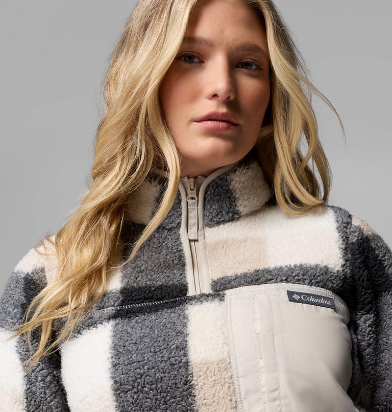 Women's West Bend II Sherpa Half Zip Fleece, Color: Dark Stone Multi Buffalo Check, image 5