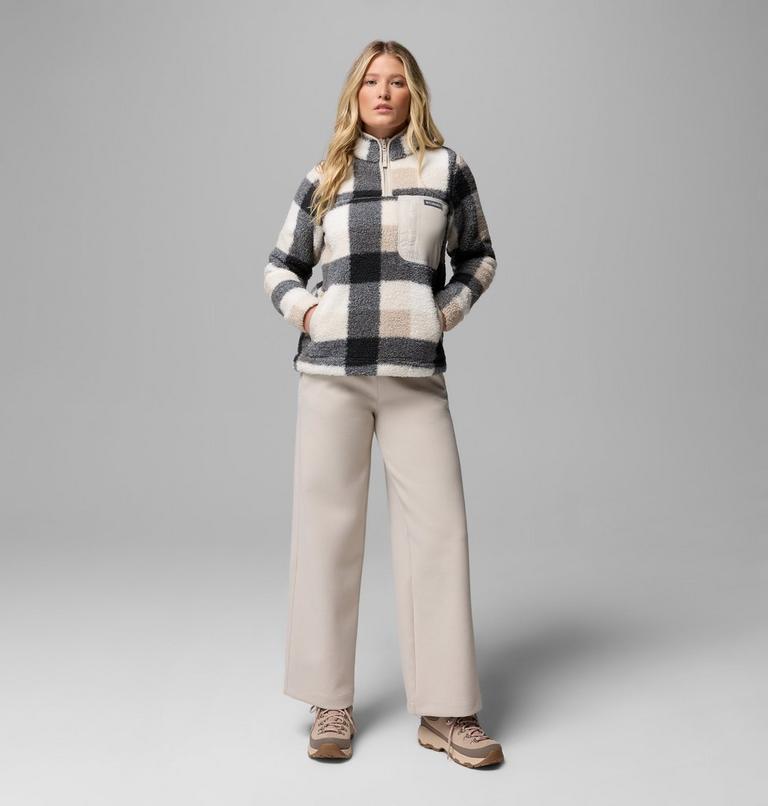 Women's West Bend II Sherpa Half Zip Fleece, Color: Dark Stone Multi Buffalo Check, image 2