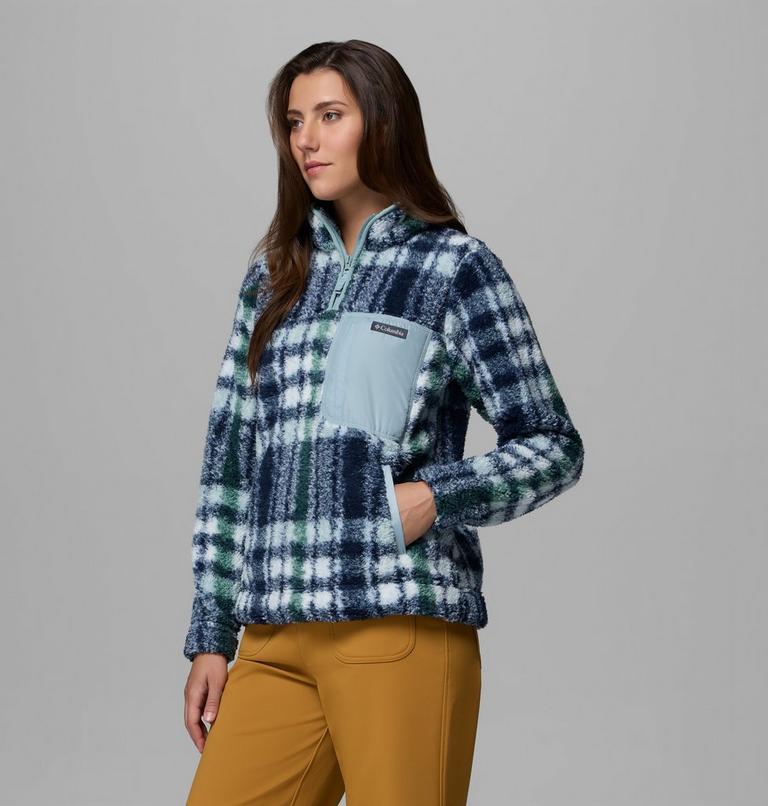 Women's West Bend II Sherpa Half Zip Fleece, Color: Crushed Blue Herringplaid, image 4