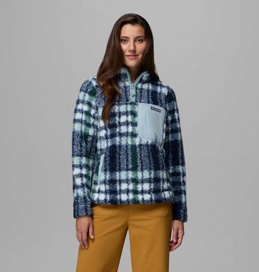 Women's West Bend II Sherpa Half Zip Fleece, Color: Crushed Blue Herringplaid, image 1