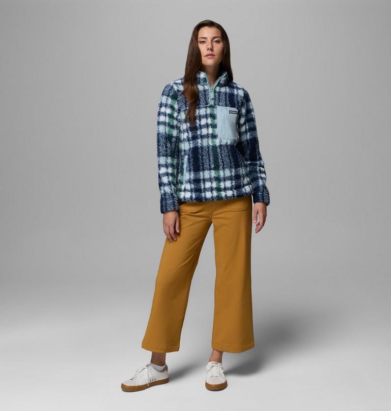 Women's West Bend II Sherpa Half Zip Fleece, Color: Crushed Blue Herringplaid, image 2