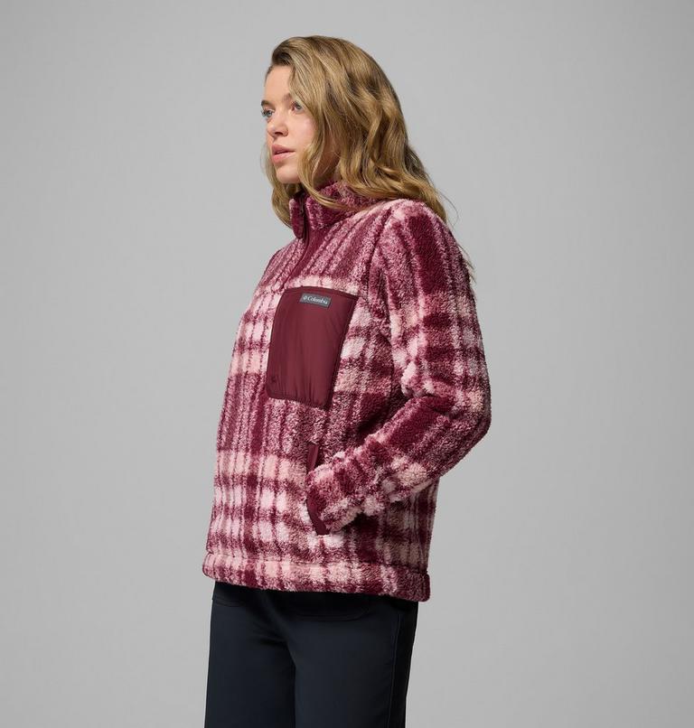 Women's West Bend II Sherpa Half Zip Fleece, Color: Rich Wine Herringplaid, image 4