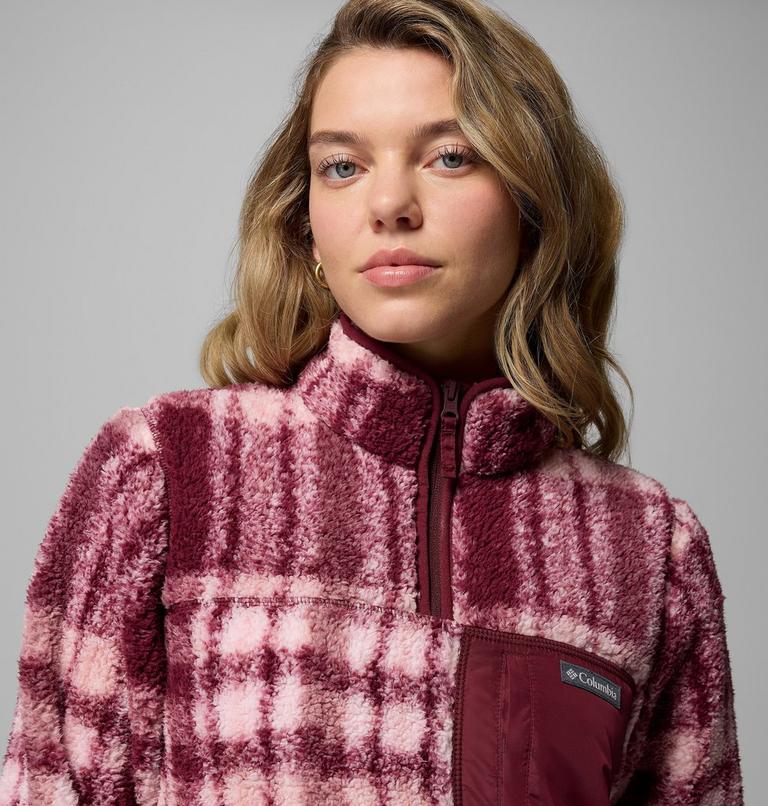 Women's West Bend II Sherpa Half Zip Fleece, Color: Rich Wine Herringplaid, image 5