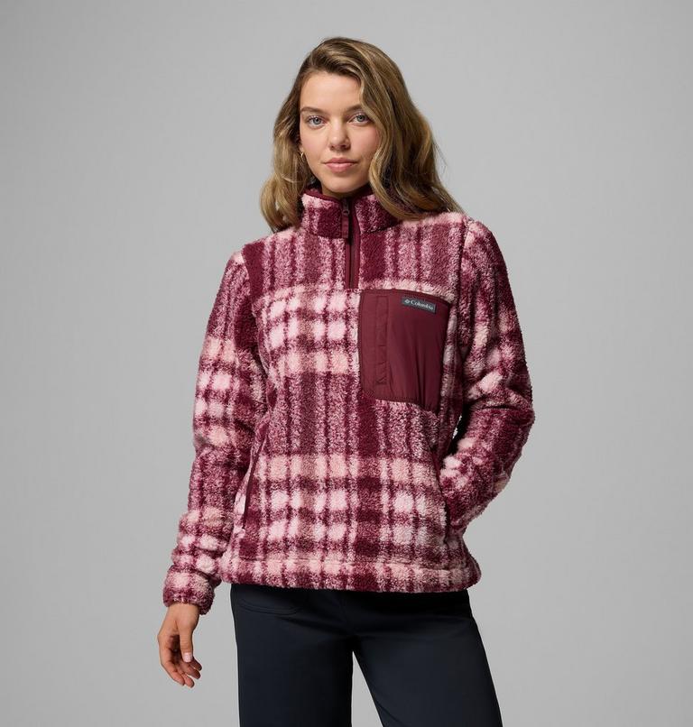 Women's West Bend II Sherpa Half Zip Fleece, Color: Rich Wine Herringplaid, image 1