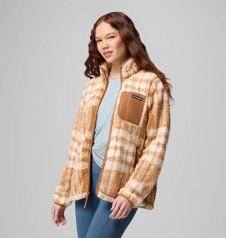 Women's West Bend II Printed Sherpa Jacket, Color: Camel Brown Herringplaid, image 6