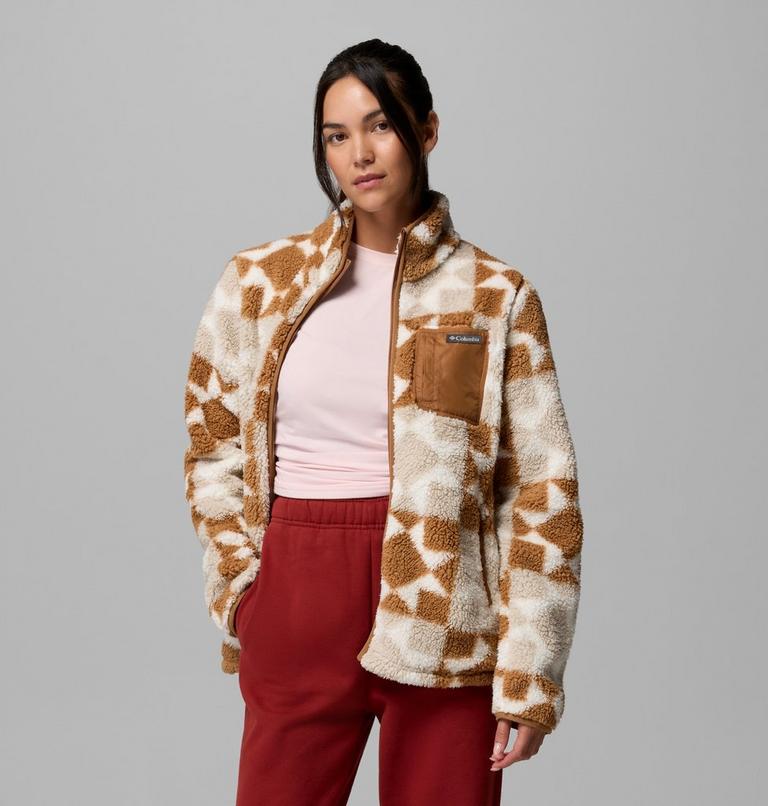 Women's West Bend II Printed Sherpa Jacket, Color: Camel Brown, Cozy Quilt, image 5