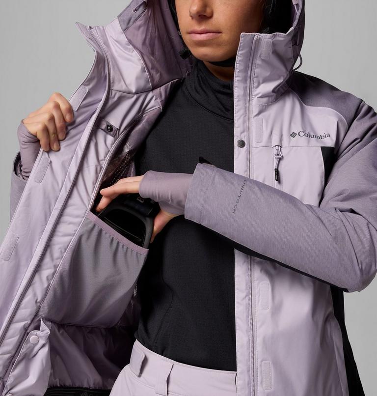 Chaqueta de esquí impermeable con aislamiento Snowy Summit para mujer, Color: Lavender Pearl, Black, Shl Prpl Crss Dy, image 5