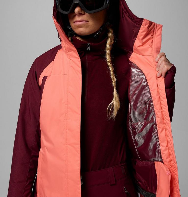 Women's Snowy Summit Insulated Waterproof Ski Jacket, Color: Alpenglow, Rich Wine Cross Dye, image 13