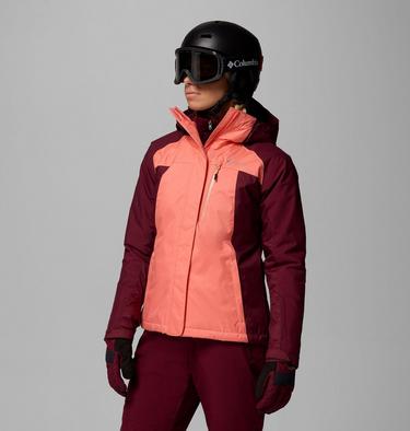 Women's Snowy Summit Insulated Waterproof Ski Jacket, Color: Alpenglow, Rich Wine Cross Dye, image 4
