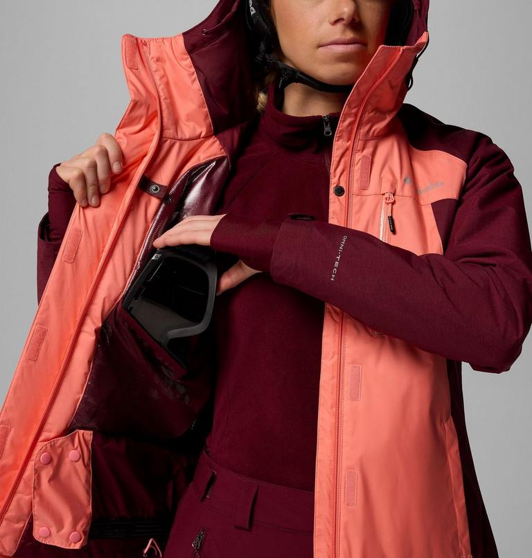 Women's Snowy Summit Insulated Waterproof Ski Jacket, Color: Alpenglow, Rich Wine Cross Dye, image 5
