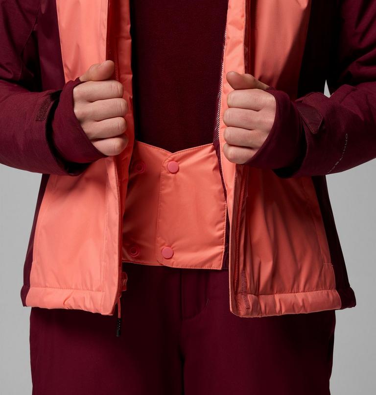Women's Snowy Summit Insulated Waterproof Ski Jacket, Color: Alpenglow, Rich Wine Cross Dye, image 6