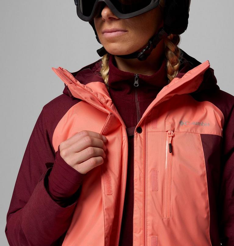Women's Snowy Summit Insulated Waterproof Ski Jacket, Color: Alpenglow, Rich Wine Cross Dye, image 7
