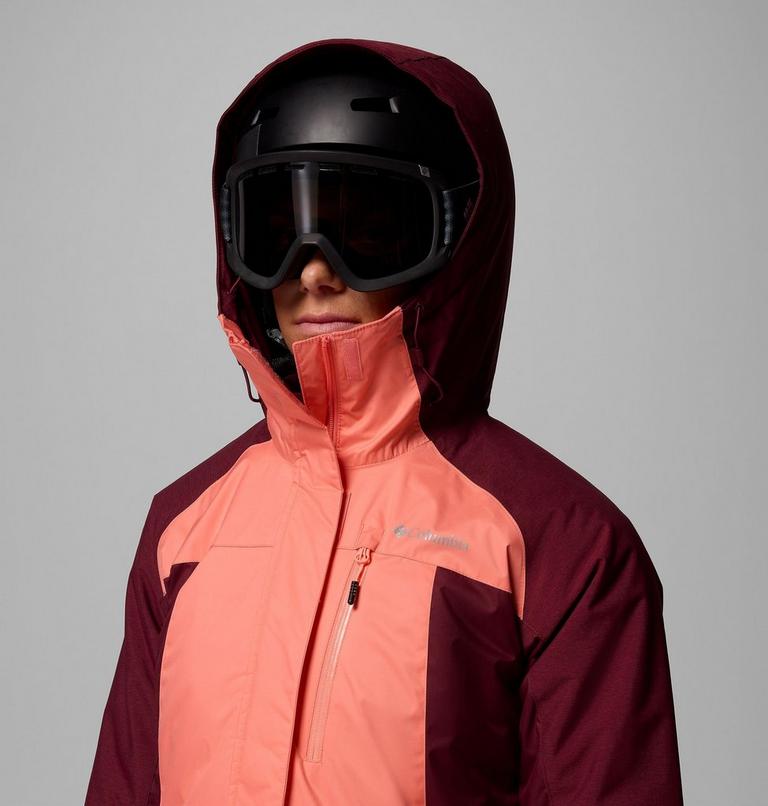 Women's Snowy Summit Insulated Waterproof Ski Jacket, Color: Alpenglow, Rich Wine Cross Dye, image 11
