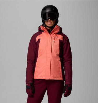 Women's Snowy Summit Insulated Waterproof Ski Jacket, Color: Alpenglow, Rich Wine Cross Dye, image 1