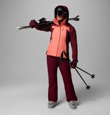 Women's Snowy Summit Insulated Waterproof Ski Jacket, Color: Alpenglow, Rich Wine Cross Dye, image 2