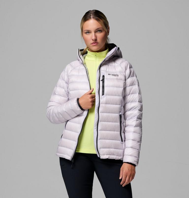 Women's Arctic Crest Down Hooded Jacket, Color: Lavender Pearl, image 5