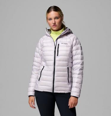 Women's Arctic Crest Down Hooded Jacket, Color: Lavender Pearl, image 3
