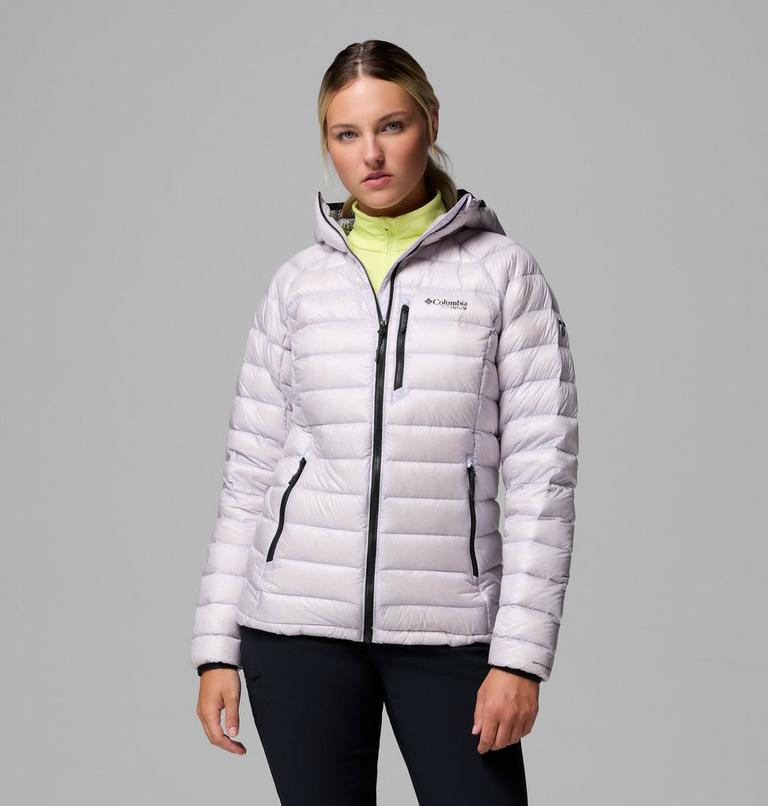 Women's Arctic Crest Down Hooded Jacket, Color: Lavender Pearl, image 1
