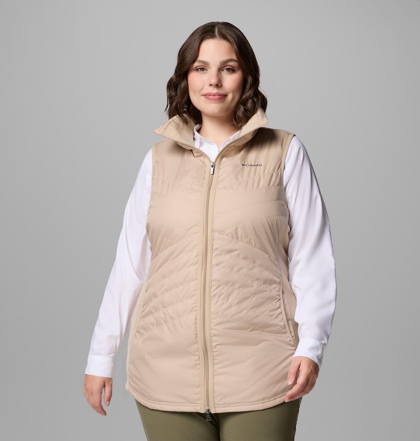 Женский жилет Columbia Mix It Around Long Vest II - Plus Size, цвет: Серо-бежевый, вариант 1 — фото 1