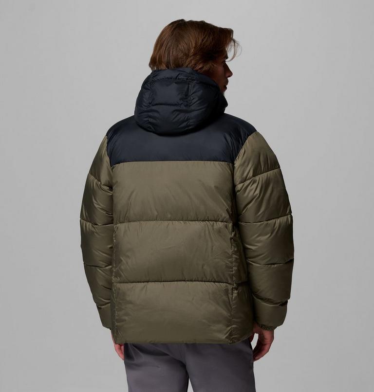 Men's Puffect II Hooded Puffer Jacket, Color: Stone Green, Black, image 3