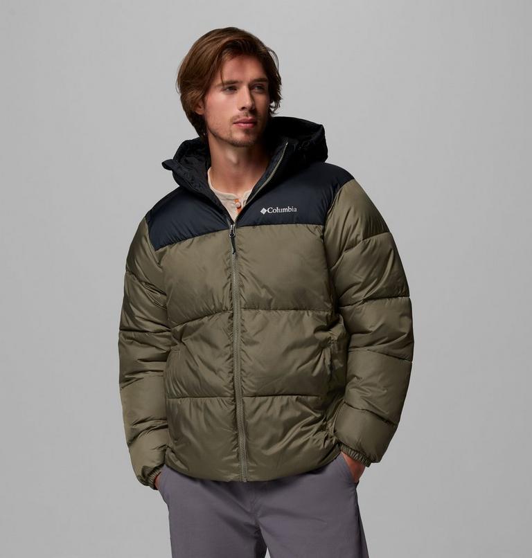 Men's Puffect II Hooded Puffer Jacket, Color: Stone Green, Black, image 1