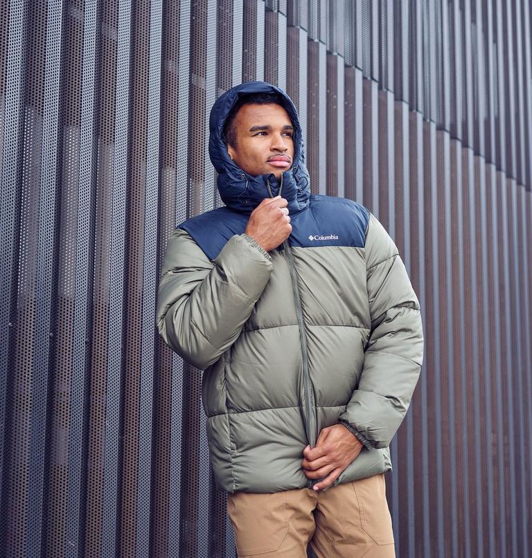 Men's Puffect II Hooded Puffer Jacket, Color: Stone Green, Black, image 8
