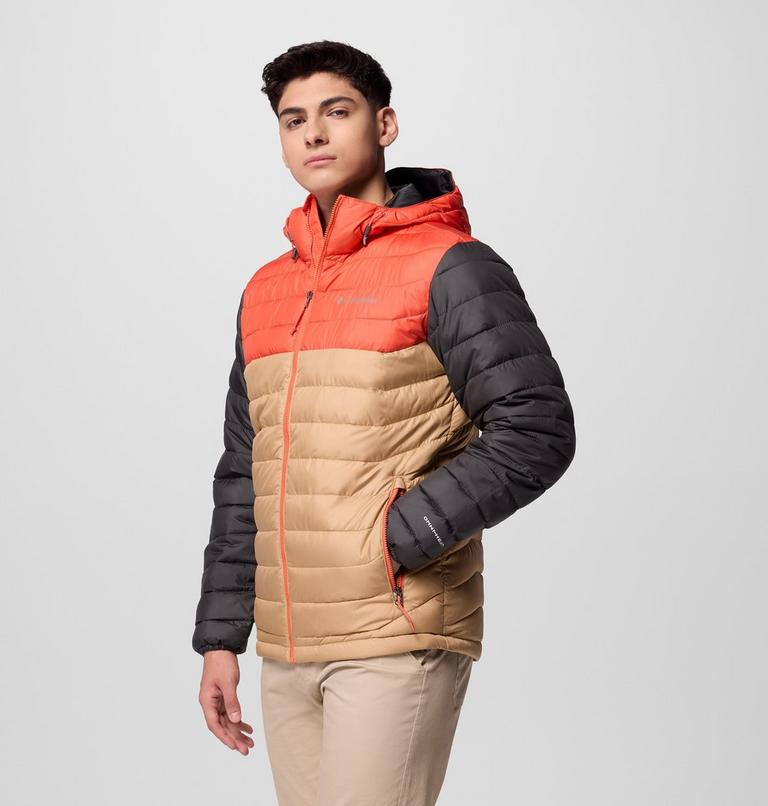 Men’s Powder Lite II Hooded Insulated Jacket, Color: Canoe, Zing, Shark, image 4