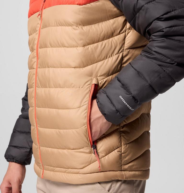 Men’s Powder Lite II Hooded Insulated Jacket, Color: Canoe, Zing, Shark, image 8