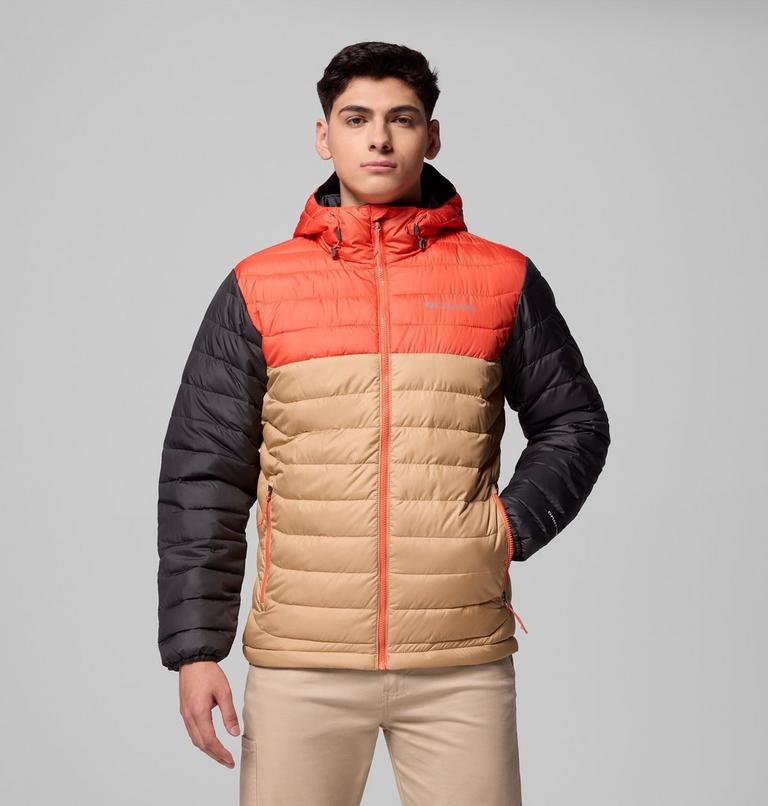 Men’s Powder Lite II Hooded Insulated Jacket, Color: Canoe, Zing, Shark, image 1