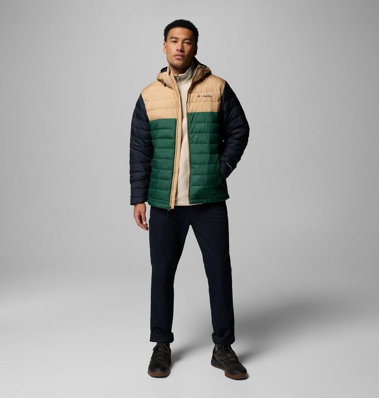 Men’s Powder Lite II Hooded Insulated Jacket, Color: Rain Forest, Canoe, Black, image 2