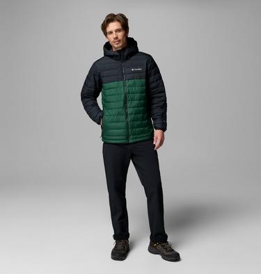 Men&rsquo;s Powder Lite II Hooded Insulated Jacket, Color: Rain Forest, Black, image 18