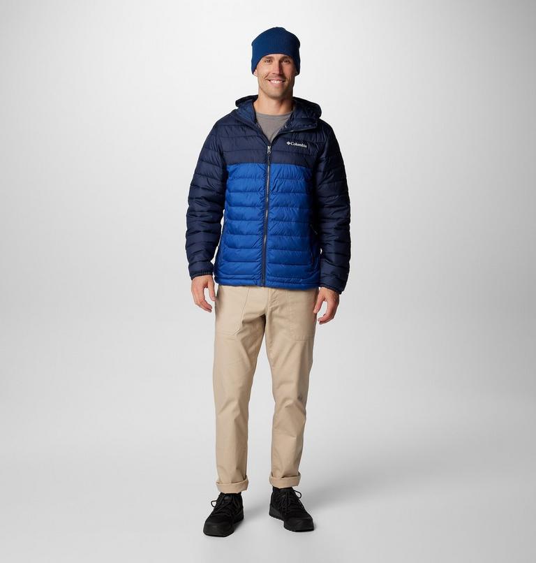 Men’s Powder Lite II Hooded Insulated Jacket, Color: Mountain Blue, Collegiate Navy, image 3