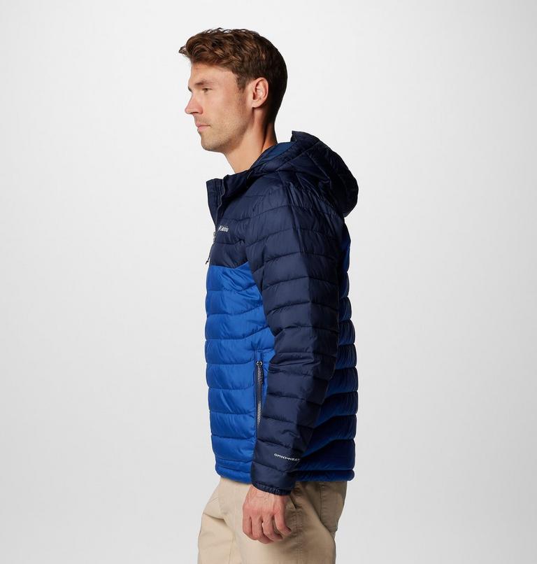 Men’s Powder Lite II Hooded Insulated Jacket, Color: Mountain Blue, Collegiate Navy, image 4