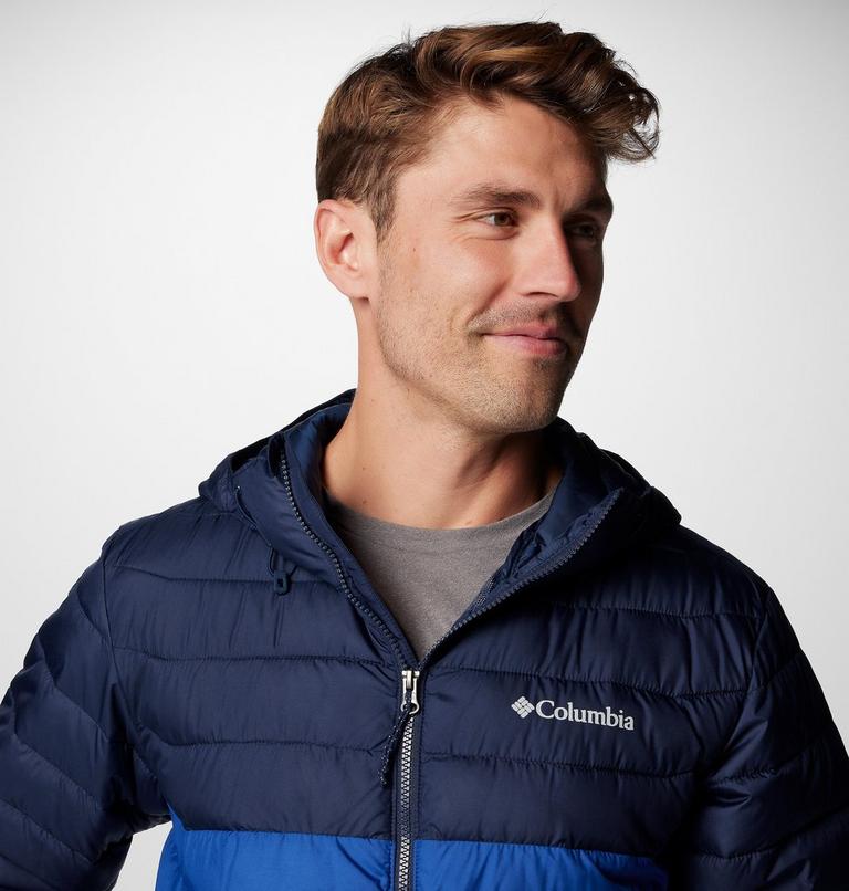 Men’s Powder Lite II Hooded Insulated Jacket, Color: Mountain Blue, Collegiate Navy, image 5