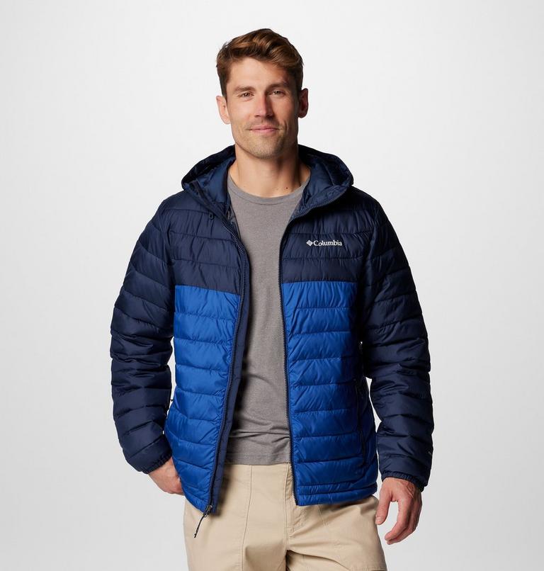 Men’s Powder Lite II Hooded Insulated Jacket, Color: Mountain Blue, Collegiate Navy, image 7
