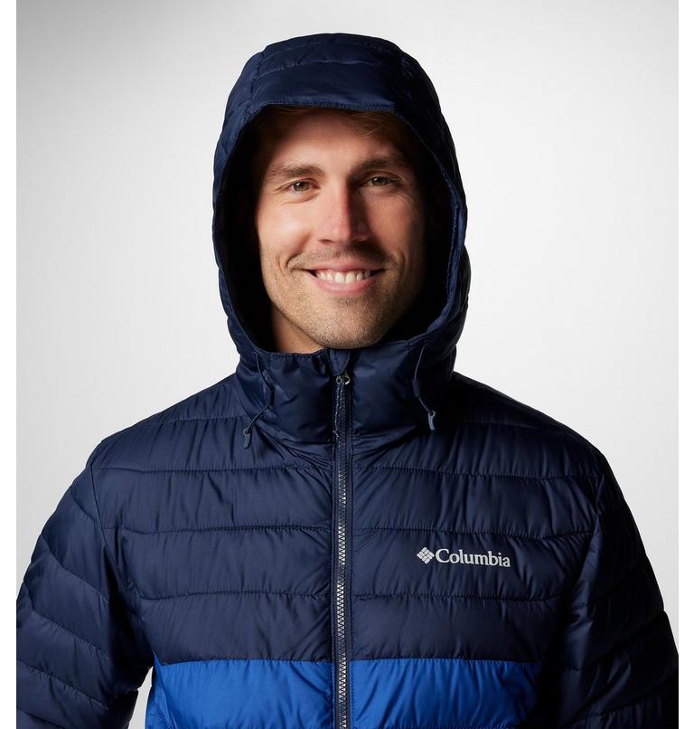 Men’s Powder Lite II Hooded Insulated Jacket, Color: Mountain Blue, Collegiate Navy, image 8