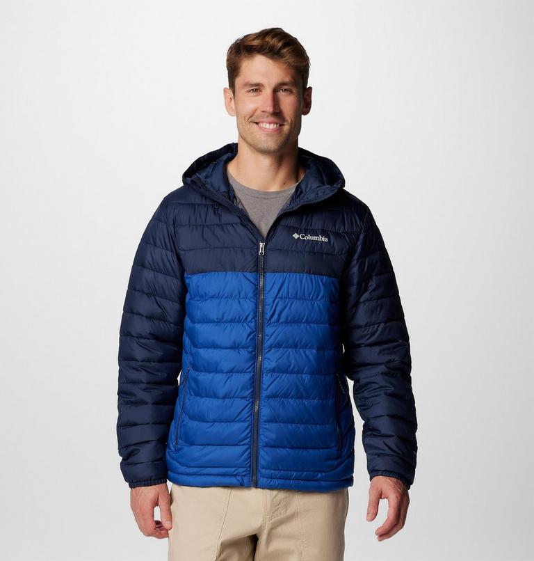 Men’s Powder Lite II Hooded Insulated Jacket, Color: Mountain Blue, Collegiate Navy, image 1