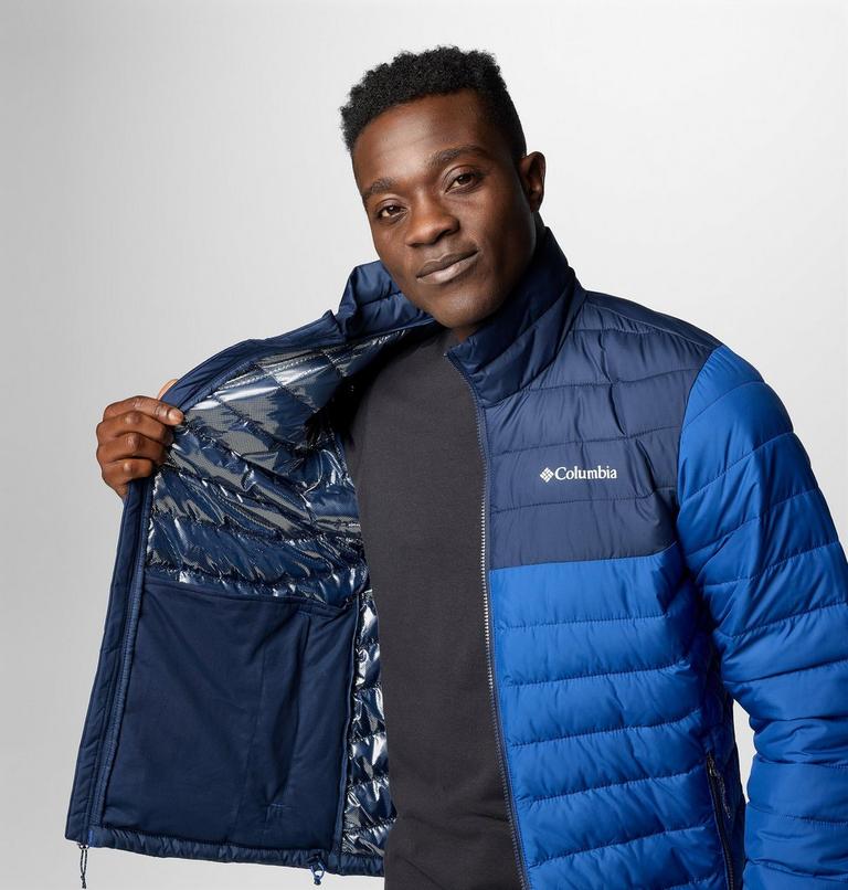 Men’s Powder Lite II Insulated Jacket, Color: Mountain Blue, Collegiate Navy, image 6