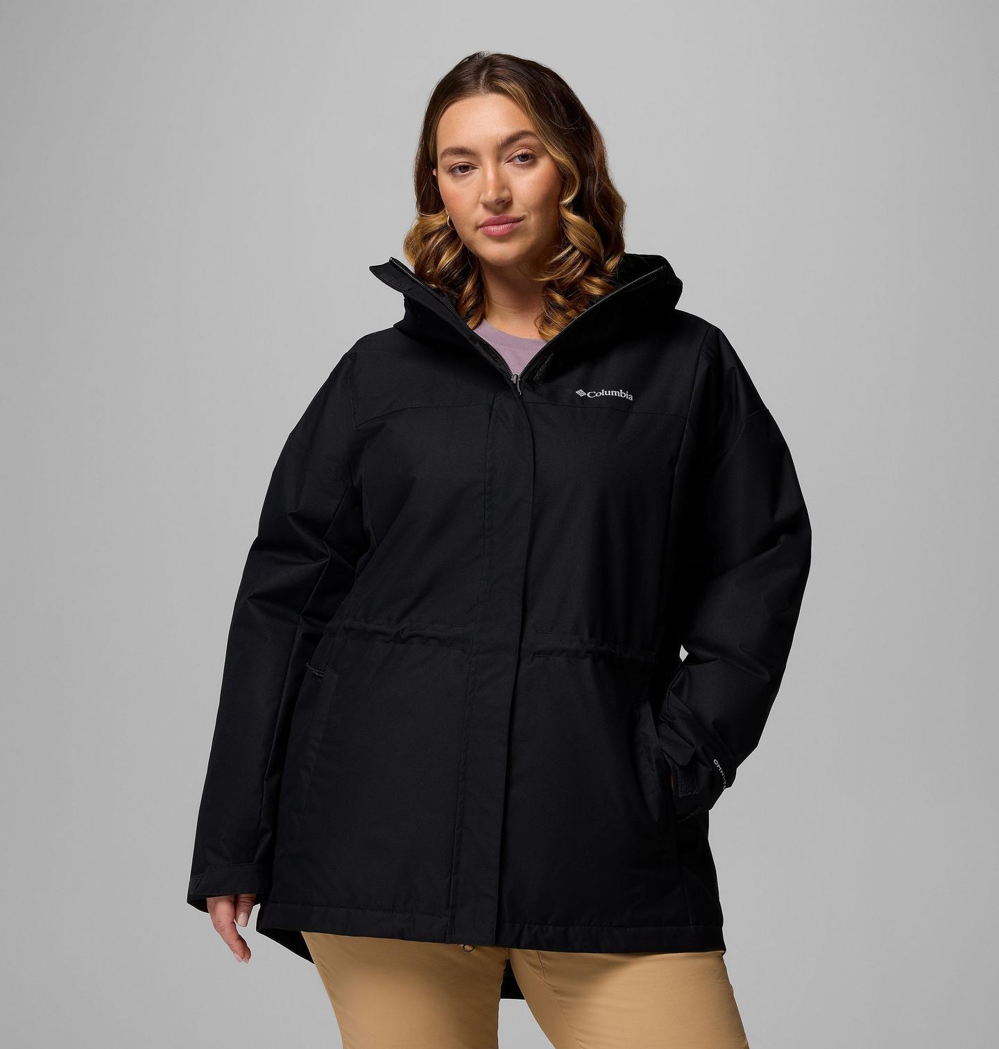 Женская куртка Columbia Hikebound II Long Insulated Jacket - Plus Size, цвет: Чёрный — фото 1
