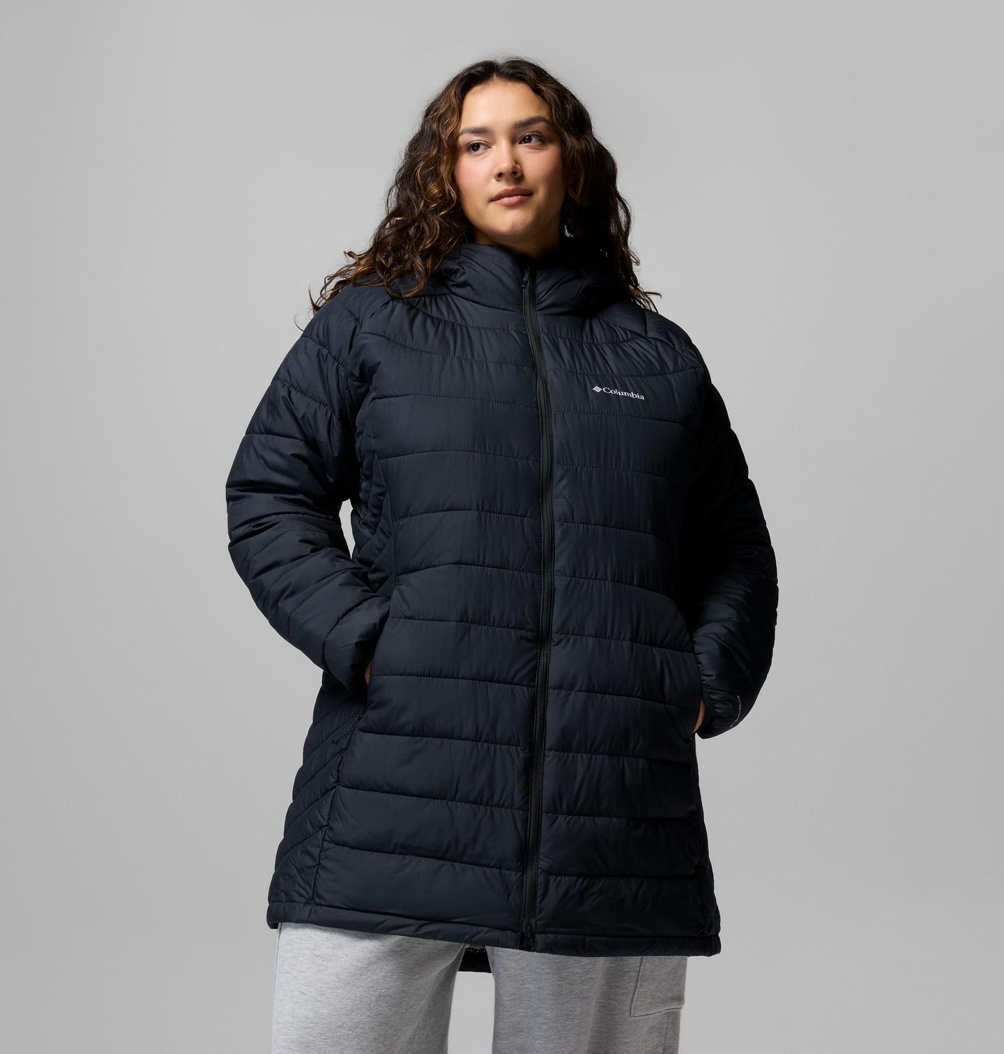 Женская куртка Columbia Powder Lite II Mid Jacket - Plus Size, цвет: Чёрный — фото 1