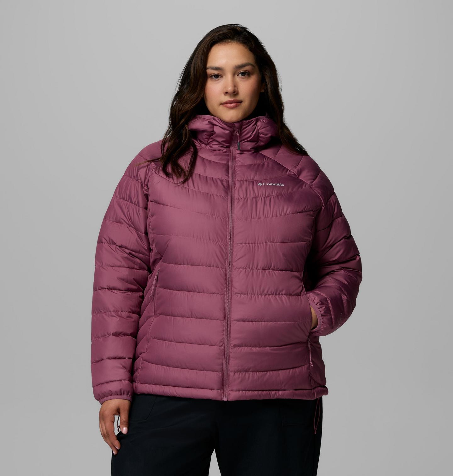 Женская куртка Columbia Powder Lite II Hooded Jacket - Plus Size, цвет: Состаренный розовато-лиловый — фото 1