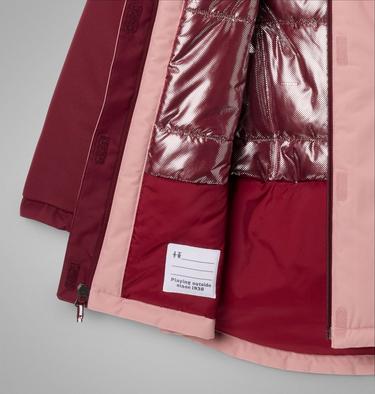 Girls' Hikebound II Long Insulated Waterproof Hooded Jacket, Color: Eraser Pink, Rich Wine, image 3