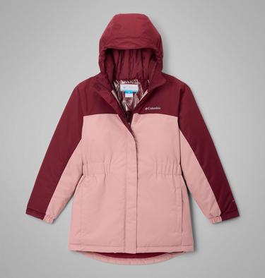 Girls' Hikebound II Long Insulated Jacket, Color: Eraser Pink, Rich Wine, image 3